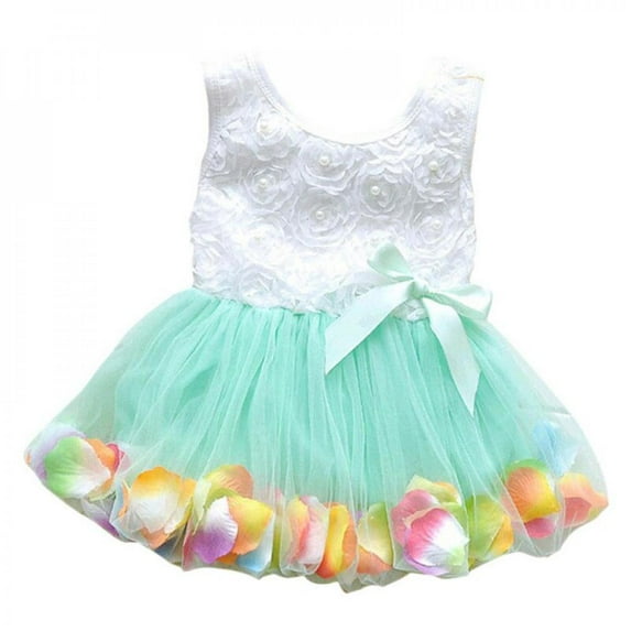 FNNMNNR Summer Kids Baby Girls Children Princess Tutu Dress Lace Bow Flower Sleeveless Dress Party Mini Dress Girls Vestidos Green 4T