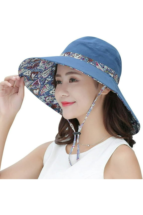 Sun Hats for Women Packable Sun Hat Wide Brim UV Protection Beach Sun Cap - Blue