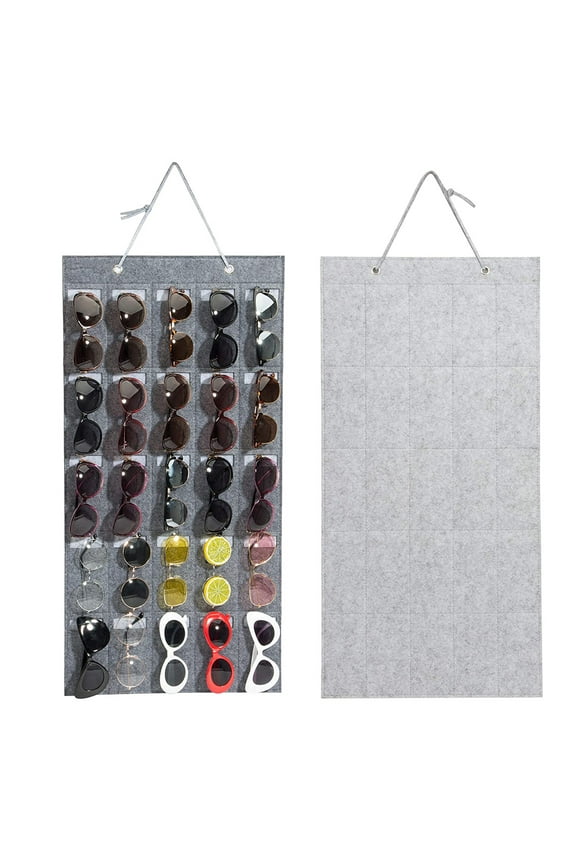 Sunglasses Organizer Storage, Hanging Wall Pocket Glasses Organizer - 25 Felt Slots Sunglass Organizer Holder Eyeglass Display with Sturdy Rope