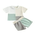 thumbnail image 1 of FNNMNNR Toddler Baby 2Pcs Summer Outfits  Short Sleeve Contrast Color Patchwork Tops + Shorts Set, 1 of 7