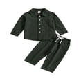 thumbnail image 1 of FNNMNNR Toddler Baby Boy Cotton Linen Pants Set Solid Color Long Sleeve Button Down T-Shirt Tops Pants Fall Clothes Outfit, 1 of 7