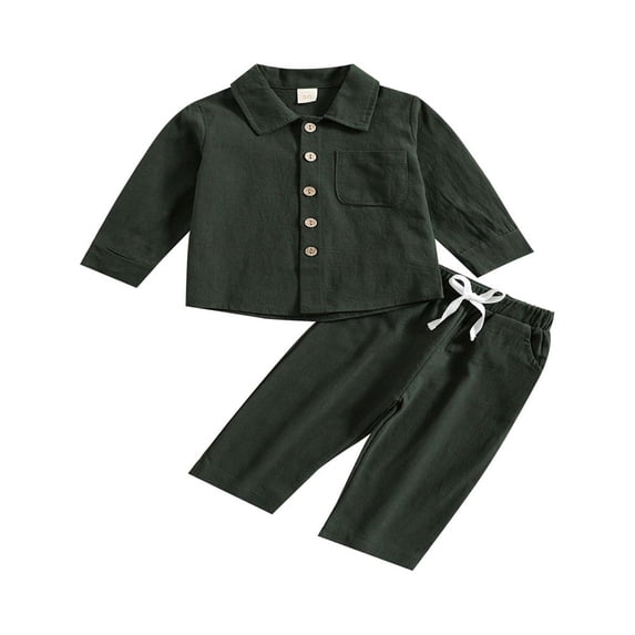 FNNMNNR Toddler Baby Boy Cotton Linen Pants Set Solid Color Long Sleeve Button Down T-Shirt Tops Pants Fall Clothes Outfit