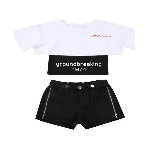 FNNMNNR Toddler Baby Girl Clothes 3Pcs Outfits Letter Print T-Shirt+Tank Top+Shorts Summer Shorts Set Black White 13+ Years