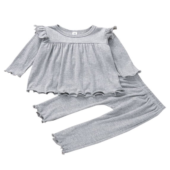 FNNMNNR Toddler Baby Girls Fall Winter Clothes Knit Ruffle Long Sleeve Tunic Dress Top Leggings Pants Outfits Brown 3-4 Years