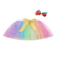 thumbnail image 1 of FNNMNNR Toddler Baby Girls Skirts Ruffled Elastic High-Waist Tulle Tutu Skirt Pearl Sequin Bow Princess Party Casual Outfit Blue 2-3 Years, 1 of 6