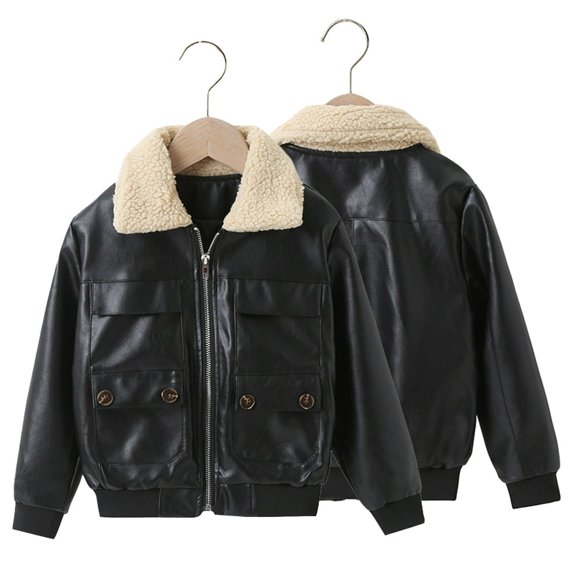 FNNMNNR Toddler Kids PU Leather Jackets for Boys fall Winter Outerwear Lapel Warm Motorcycle Faux Zipper Long-Sleeved Leather Coats Outerwear Motorcycle Costume for Kids，Size1-7Y