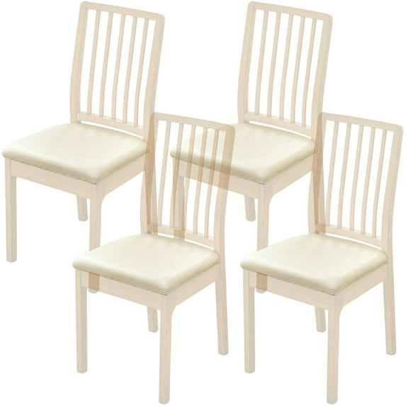 FNNMNNR Waterproof Dining Chair Seat Covers Faux Leather Stretch Chair Slipcovers 8 Pack Beige