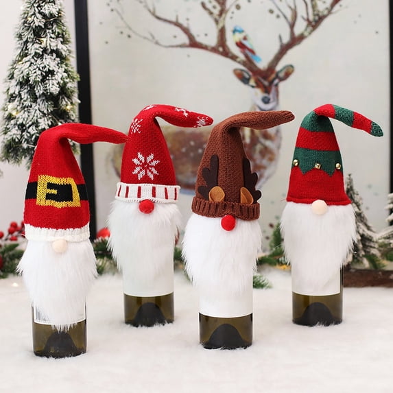 FNNMNNR Wine Bottle Cover Exquisite Ornamental Adorable Christmas Faceless Hat Champagne Bottle Decoration for Party