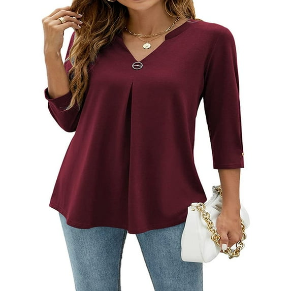 FNNMNNR Women 3/4 Sleeve V-Neck Blouses Button-down ShirtsTops Spring Loose Casual Shirts Streetwear