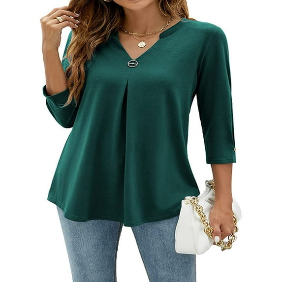 FNNMNNR Women 3/4 Sleeve V-Neck Blouses Button-down ShirtsTops Spring Loose Casual Shirts Streetwear