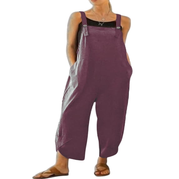 FNNMNNR Women Baggy Tulip Hem Loose Jumpsuits Overalls Square Neck Sleeveless Bib Pants with Pockets Plus Size