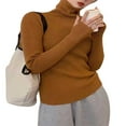 thumbnail image 1 of FNNMNNR Women Ribbed Knit Tops Long Sleeve Turtleneck Solid Color Slim Fit Sweater, 1 of 4