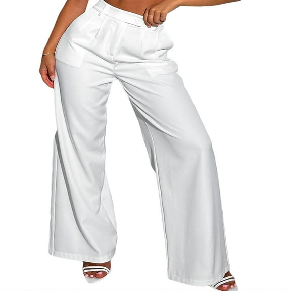 FNNMNNR Women Straight Pants  Solid Color High Waist Casual Party Street Spring Long Loose Trousers