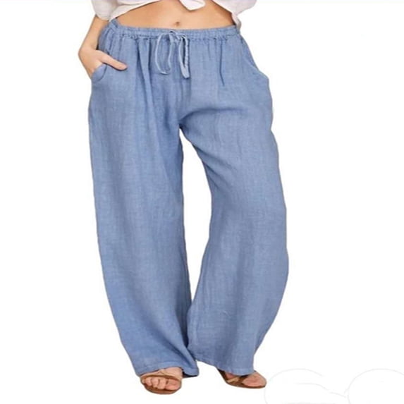 FNNMNNR Women‘s Casual Linen Plus Size High Waisted Loose Fit Pants Drawstring Closure Gothic Trousers