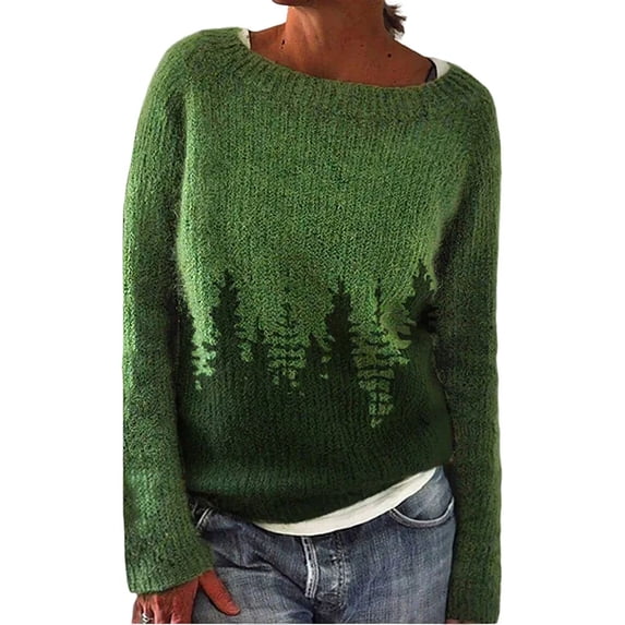 FNNMNNR Women‘s Fair Isle Print Sweater Casual Vintage Aztec Style Mountain Landscape Print Crewneck Knitted Pullover Top