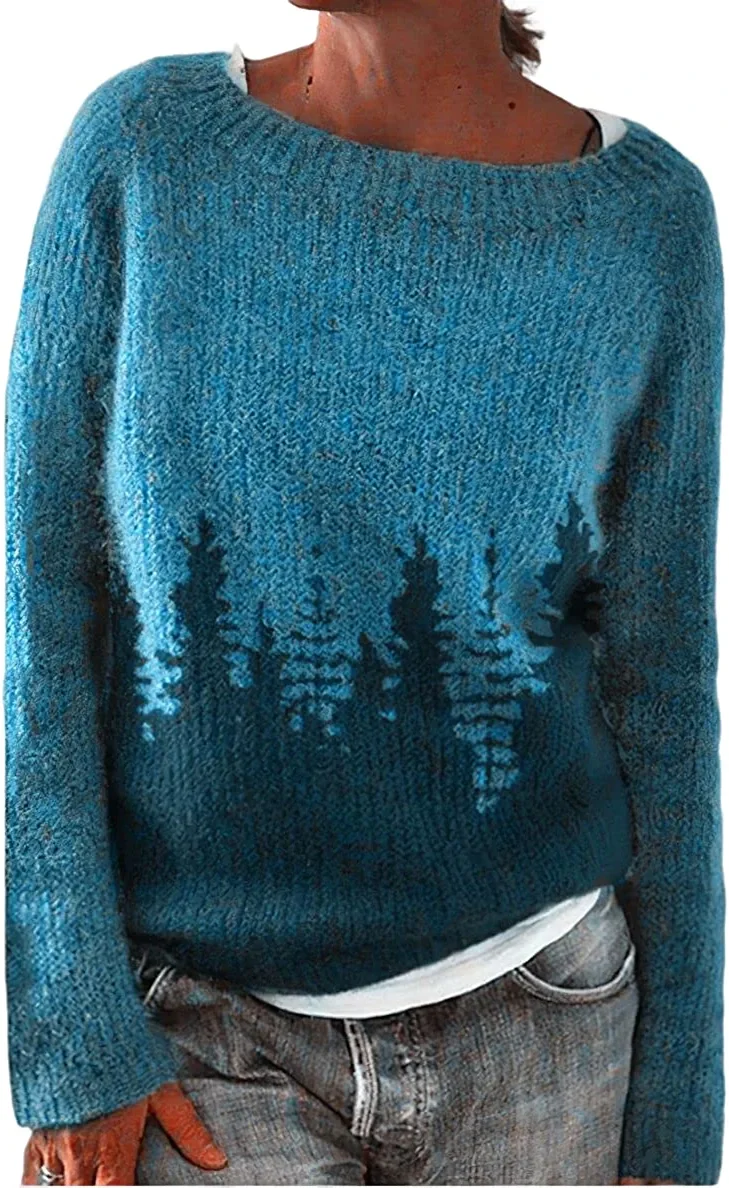 FNNMNNR Women's Fair Isle Print Sweater Casual Vintage Aztec