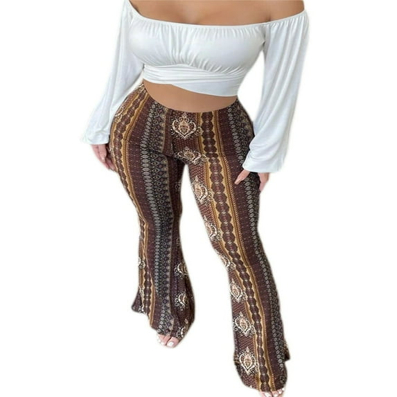 FNNMNNR Womens Floral Print Boho Flare Pants Casual High Waist 90s Vintage Stretch Bell Bottom Trousers Slim Fit Streetwear Flower XXXL