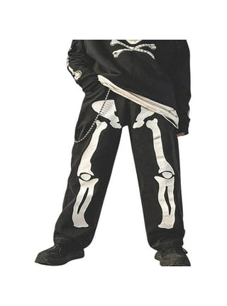 Skull print skeleton bones hand-painted loose straight fit jeans - NOW  MILLENNIAL