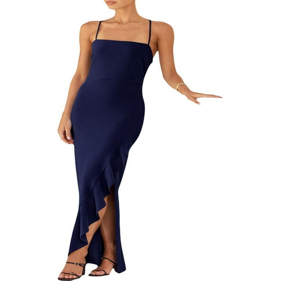 FNNMNNR Womens Summer Long Skinny Sling Dress Solid Color Sleeveless Irregular Split Hem Dress