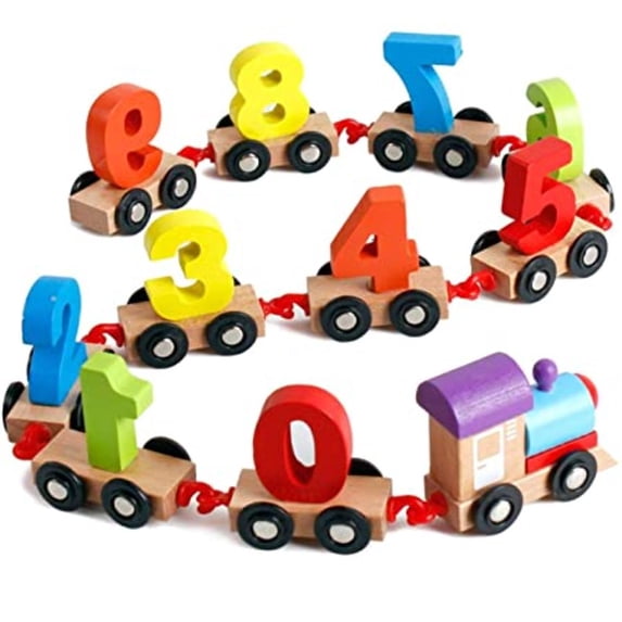 FNNMNNR Wooden Train With Numbers Educational Toy Multicolor Wooden Dragging Intellectual Building Blocks Toy Car