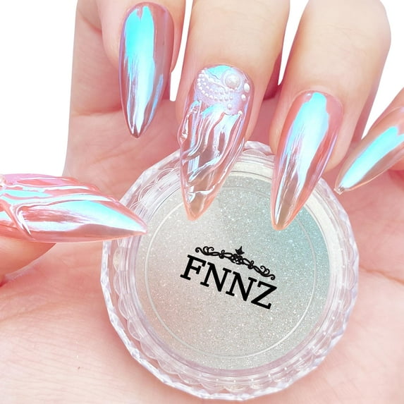 FNNZ Unicorn Chrome Nail Powder, Aurora Unichrome Mermaid Aurora Nail Powder Pigment Pearlescent Nail Art Glitter Decoration for Home DIY Nail Salon Manicure - Glacier Ocean E22