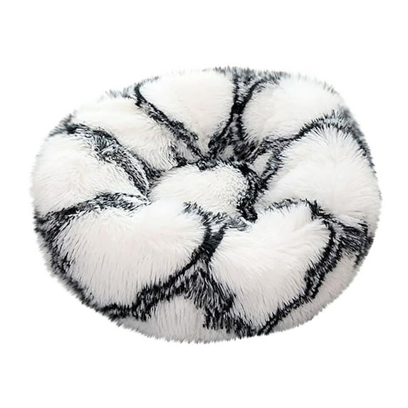 FNOCHY Round Calming Donut Dog Bed for Medium/Small Dogs, Refillable w/ Removable Washable Cover, For Dogs Up to 45 lbs - Shaggy Plush Long Faux Fur Donut Bed