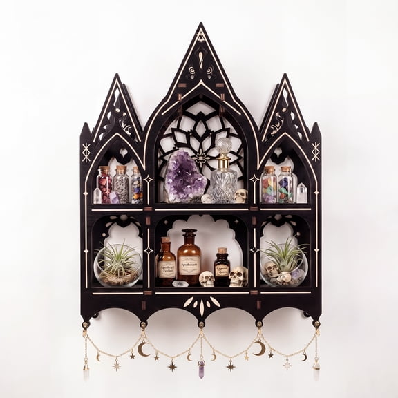 FNYDOX Gothic Trinket Shelf, Vintage Wall Shelf for Bedroom, Black Floating Shelves Gothic Witchy Home Decor Aesthetic Wall Goth Room Decor Decorative Crystal Display Shelves Vintage Gift