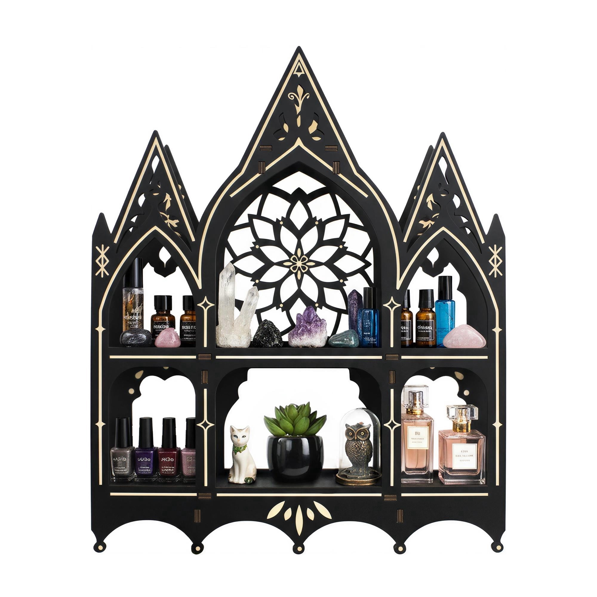 FNYDOX Gothic Trinket Shelf, Vintage Wall Shelf for Bedroom, Black Floating Shelves Gothic Witchy Home Decor Aesthetic Wall Goth Room Decor Decorative Crystal Display Shelves Vintage Gift