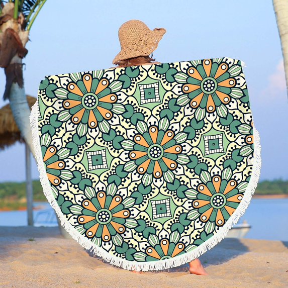FNYOXU Beach Towel Round Printed Microfiber Beach Towel Super Lightweight Colorful Bath Towel Sandproof Beach Blanket Beach Mat Multi-Purpose Towel for Travel Swimming Pool, 61x61.02in