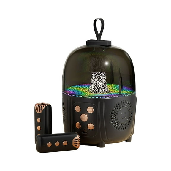 FNYOXU Bluetooth Speaker Speaker Microphone Outdoor Portable Mini Dual Mic Karaoke Ambient Light Singing for Family
