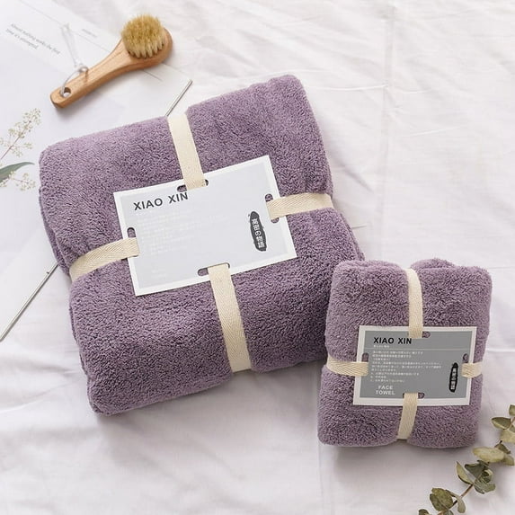 FNYOXU Cotton 2 in 1 Bath Towel and Face Towel Soft-Bath Towels Set OF
