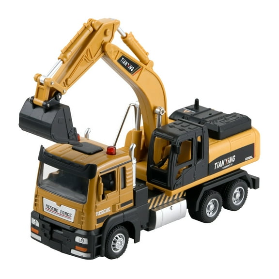 FNYOXU Excavator Toy Metal Cab, Big Digger Toys for Boys with Lights Sounds and Working Movable Parts, Friction Powered Construction Vehicles for Kids