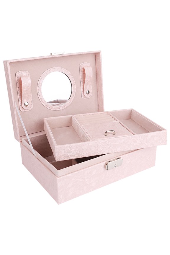Jewelry Box with Lock and Mirror Jewelry Organizer Storage Case with 2-Layers Display for Earrings Bracelets Rings Watches