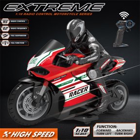 FNYOXU RC Stunt Motorcycle, 2.4G Remote Control with Rider Figure, 1:10 Scale, High-Speed Off-Road Drift, Shock-Resistant Racing Motorbike