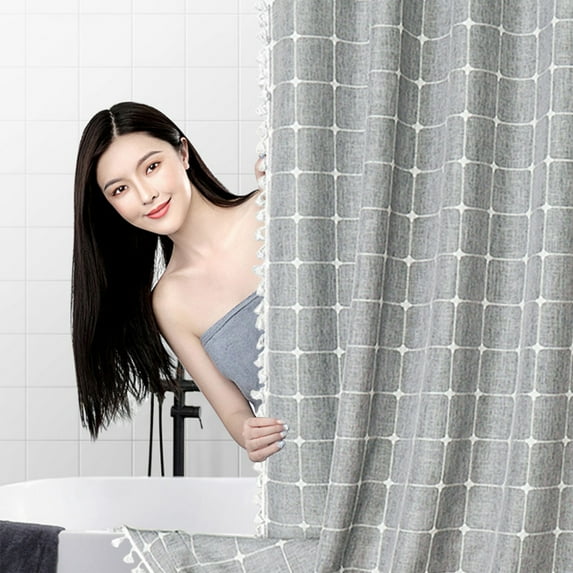 FNYOXU Shower Curtain, Bohemian Farmside Shower Curtain,Linen Rustic Heavy Duty Striped Fabric Shower Curtain Set with Tassel, Water Repellent, Bohemian Vintage Countries Cloth Shower, 35.43x70.86Inch