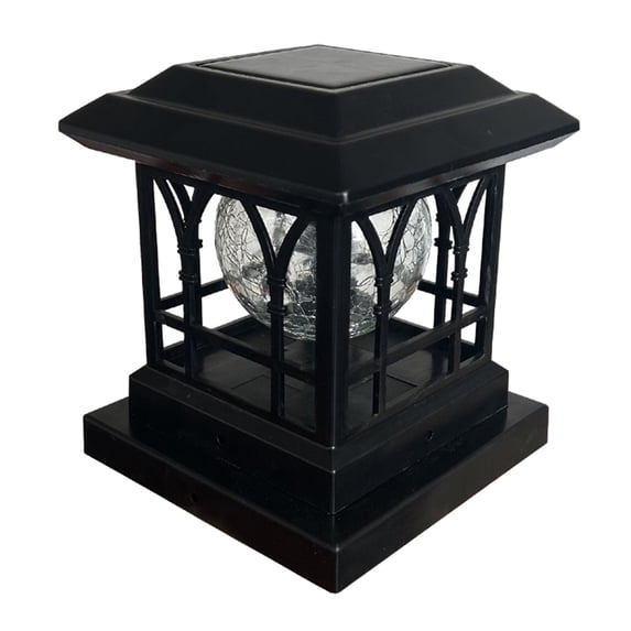 FNYOXU Solar Lamp,Outdoor Solar Column Headlights LED Garden Fence Light Fence Light Courtyard Pillar Cap Light Outdoor IP65 Black Cracked Column Head Warm Yellow Light+RGB