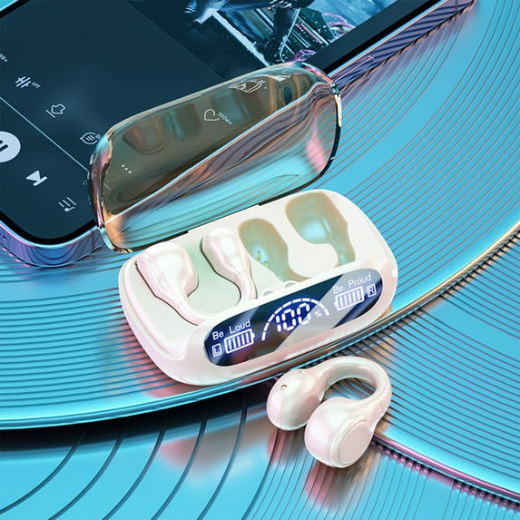 Fnyoxu Wireless Ear Clip Skeleton Conduction Headphones Bluetooth 5.3 Waterproofs Open Ear Headphones Apply for Running Sports Cycling Driving,Khaki
