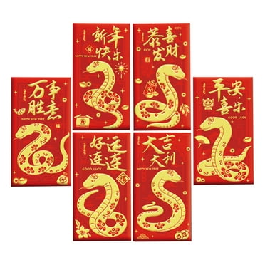 FNZEFAM 6pcs Red Envelopes Chinese New Year Envelopes For 2025 New Year 6 Designs Cute