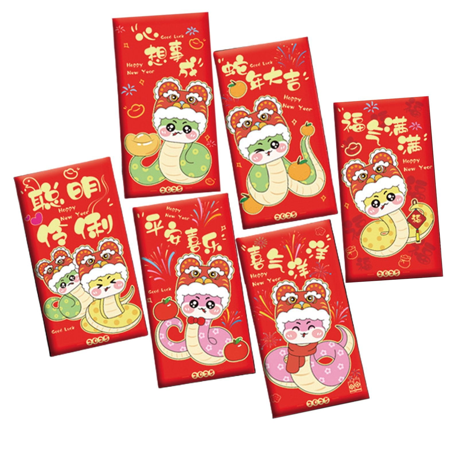 FNZEFAM Hot Sale! 6PCS Red Envelopes Chinese New Year Envelopes for 2025 New Year