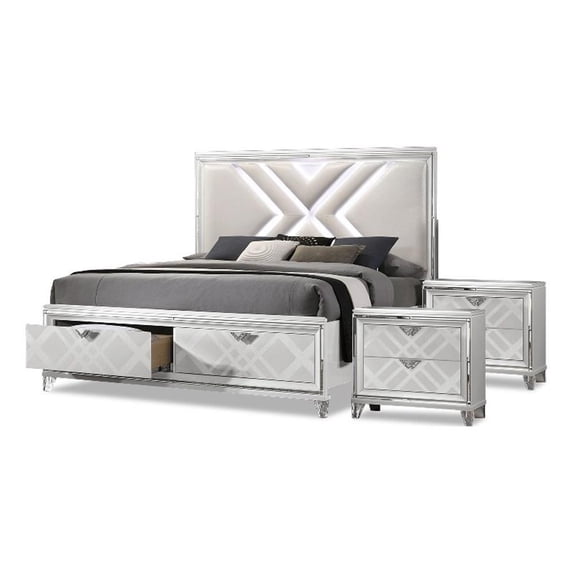 FOA Anaiya 3-Piece Contemporary Wood California King Storage Bed Set in White
