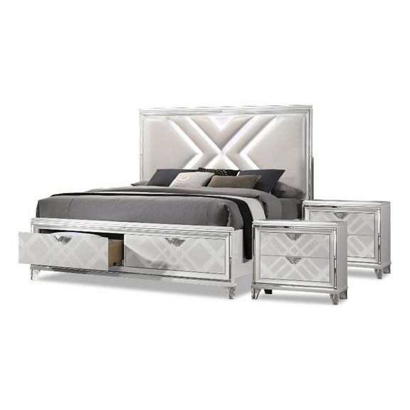FOA Anaiya 3-Piece Contemporary Wood Queen Storage Bed Set in White