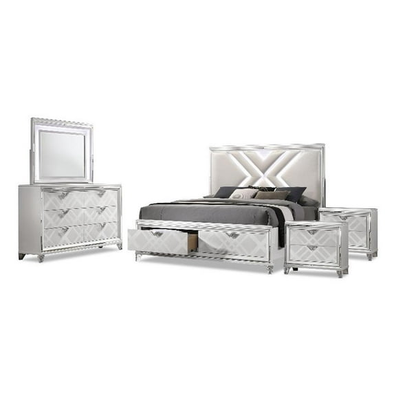 FOA Anaiya 5-Piece Contemporary Wood California King Bed Set in White