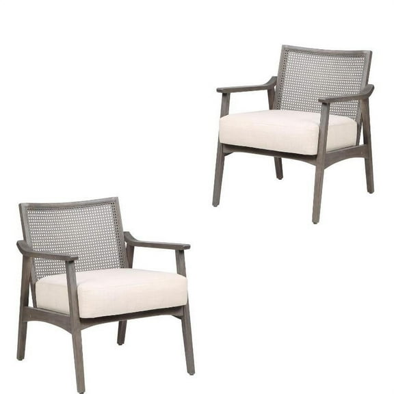 FOA Averill Wood Cushioned Accent Chair in Gray Wash Set of 2