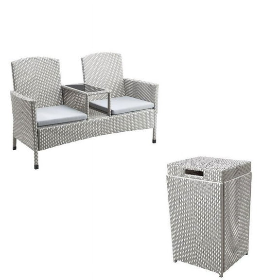 FOA Azur Outdoor Aluminum & Wicker Outdoor Loveseat & Storage Bin 2PC Set