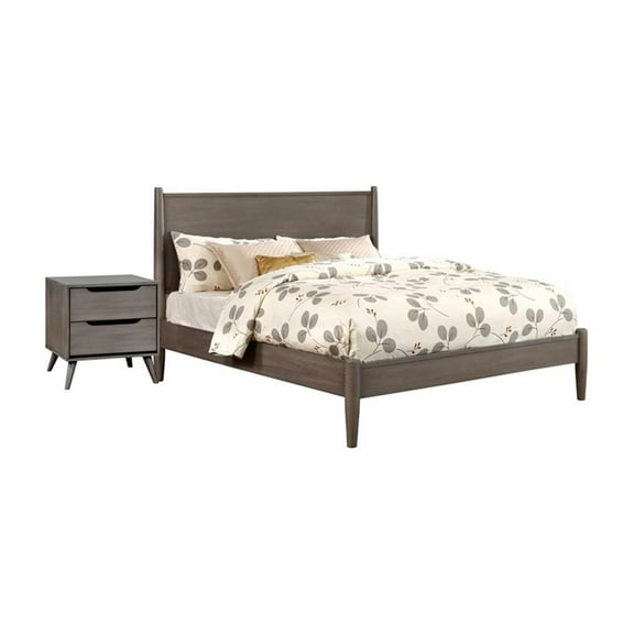 FOA Belkor 2-Piece Gray Solid Wood Bedroom Set - Queen + Nightstand