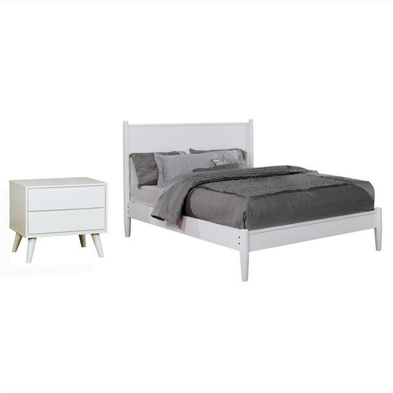 FOA Belkor 2-Piece White Solid Wood Bedroom Set - Queen + Nightstand