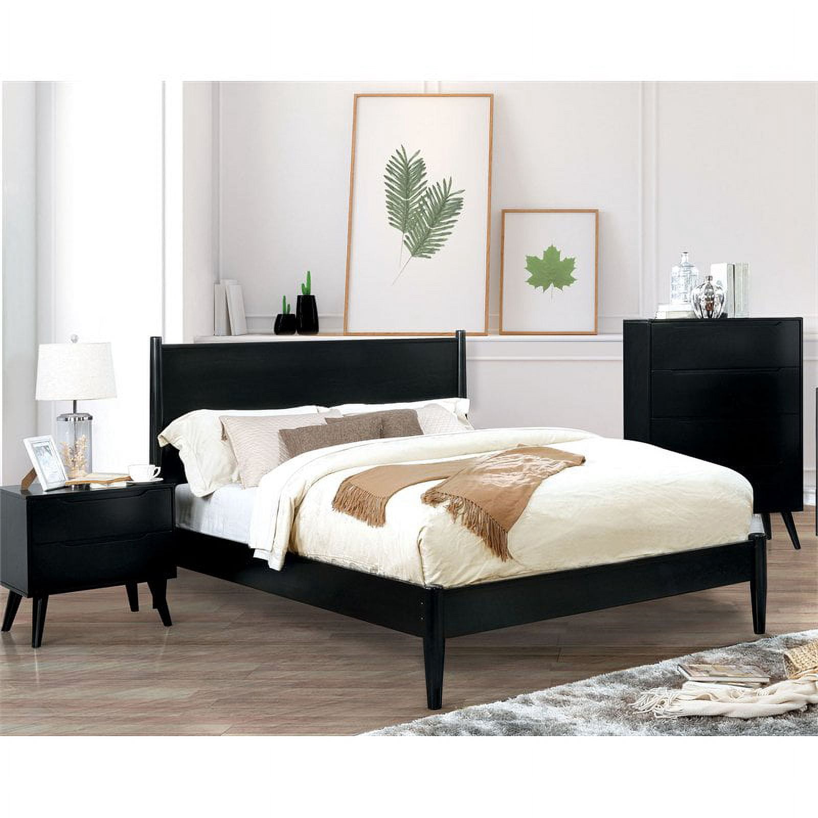FOA Belkor 3-Piece Black Solid Wood Bedroom Set - Cal King + Nightstand ...