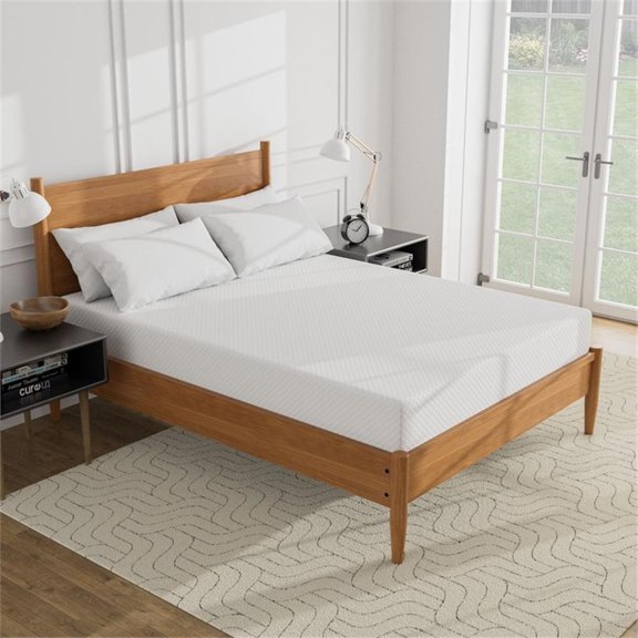 FOA Belkor Solid Wood Queen Platform Bed with 10" Memory Foam Mattress in Oak