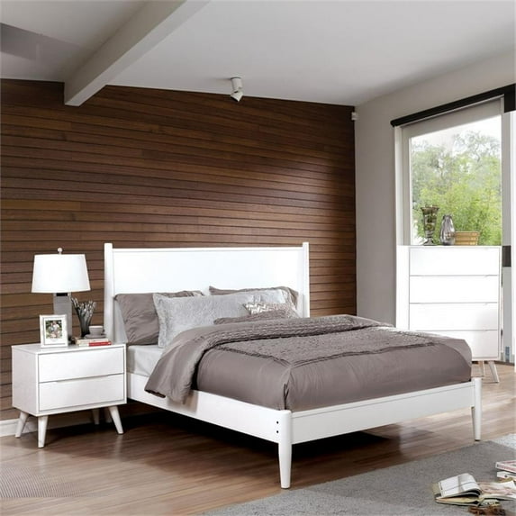 FOA Belkor Solid Wood White Queen Platform Bed with 12" Memory Foam Mattress