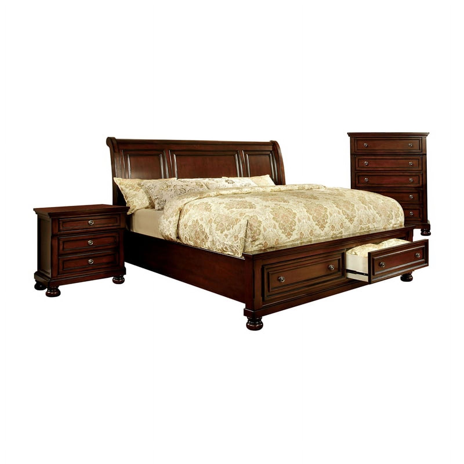 FOA Caiden 3pc Dark Cherry Wood Bedroom Set Queen + Nightstand